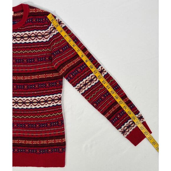 VTG Brooks Brothers Red And White Fair Isle Wool Crewneck Sweater Womens Sz XS - Picture 6 of 9